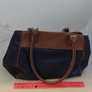 Women's Navy and Brown Faux Leather Shoulder Purse Bag